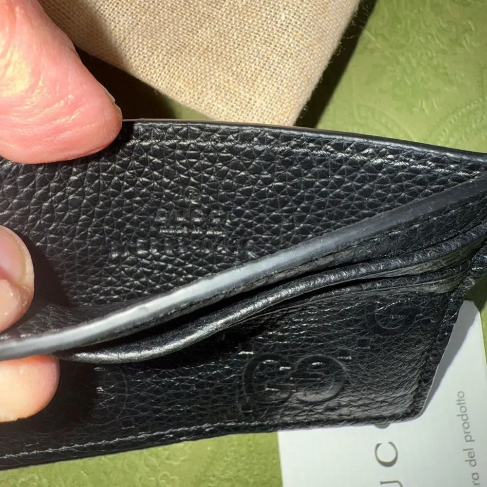 Brand new Gucci Black Leather Card Holder jumbo gg logo
